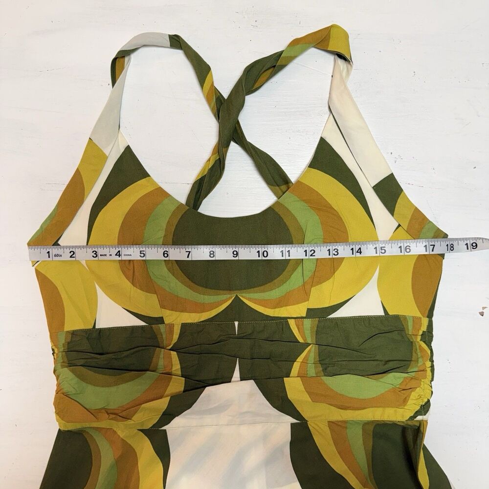 TOTEM Dress 4 Chartreuse Swirl 100% Cotton Fit N Flare VTG Inspired Summer Night - Picture 9 of 13